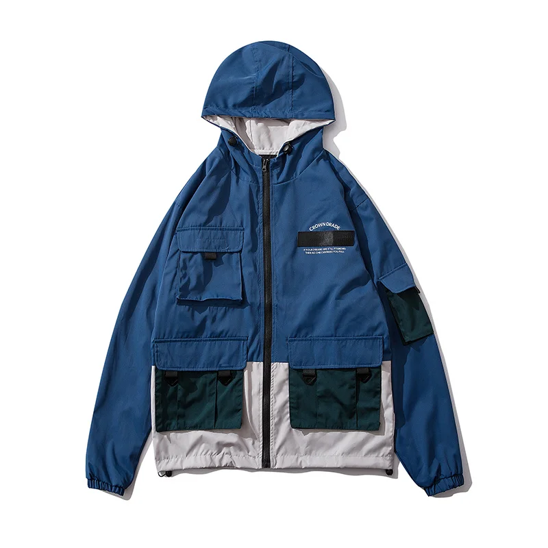blue coats Plegie мужские куртки и пальто Уличная С Капюшоном осень унисекс Harajuku BlueJacket ветровка с несколькими карманами chaqueta hombre - Цвет: blue coats