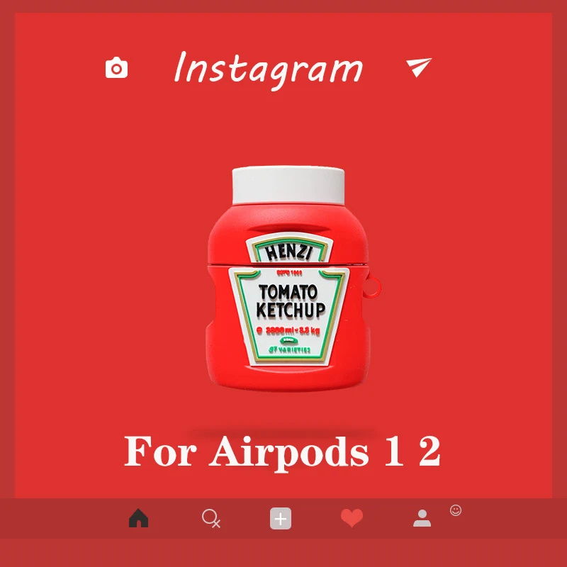 

For AirPod 2 Case 3D Cartoon Ketchup Bottle Silicone Earphone Cases for Apple Airpods 1 2 Case Cute Stand Airpod Cover with Hook