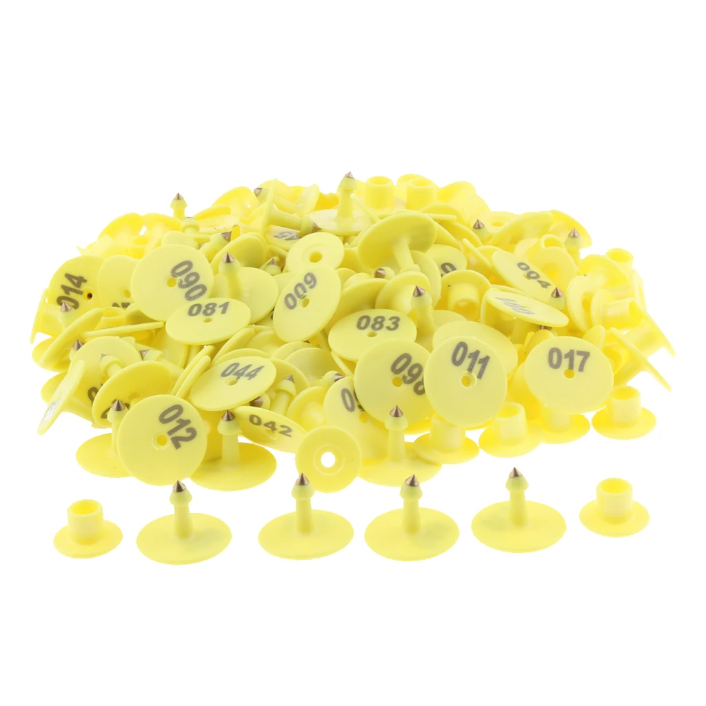 100PCS Pre Number Livestock Identification Ear Tag For Pig Goat Sheep Yellow