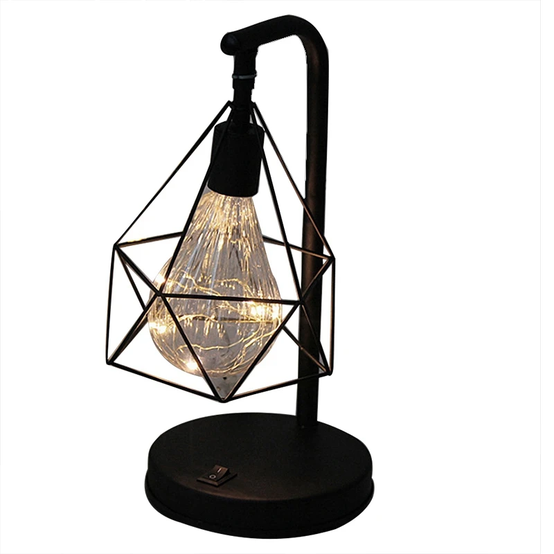 

EASY-Creative Holiday Retro Iron Art Minimalist Hollow Diamond Table Lamps Reading Lamp Night Light Bedroom Desk Lighting