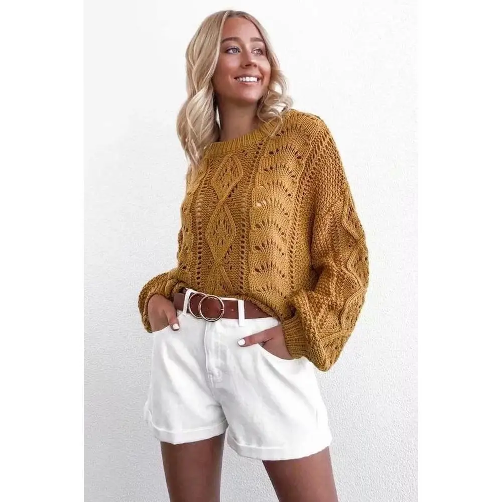 

2019 Autumn Winter Women's Sweaters Casual O-neck Long Sleeve Hollow Out Vintage Loose Brief Women Pullovers Sweaters for Woman