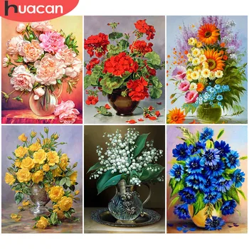 

HUACAN 5d Full Square Diamond Painting Flowers Diamond Embroidery Vase Cross Stitch Handmade Home Decoration Crafts