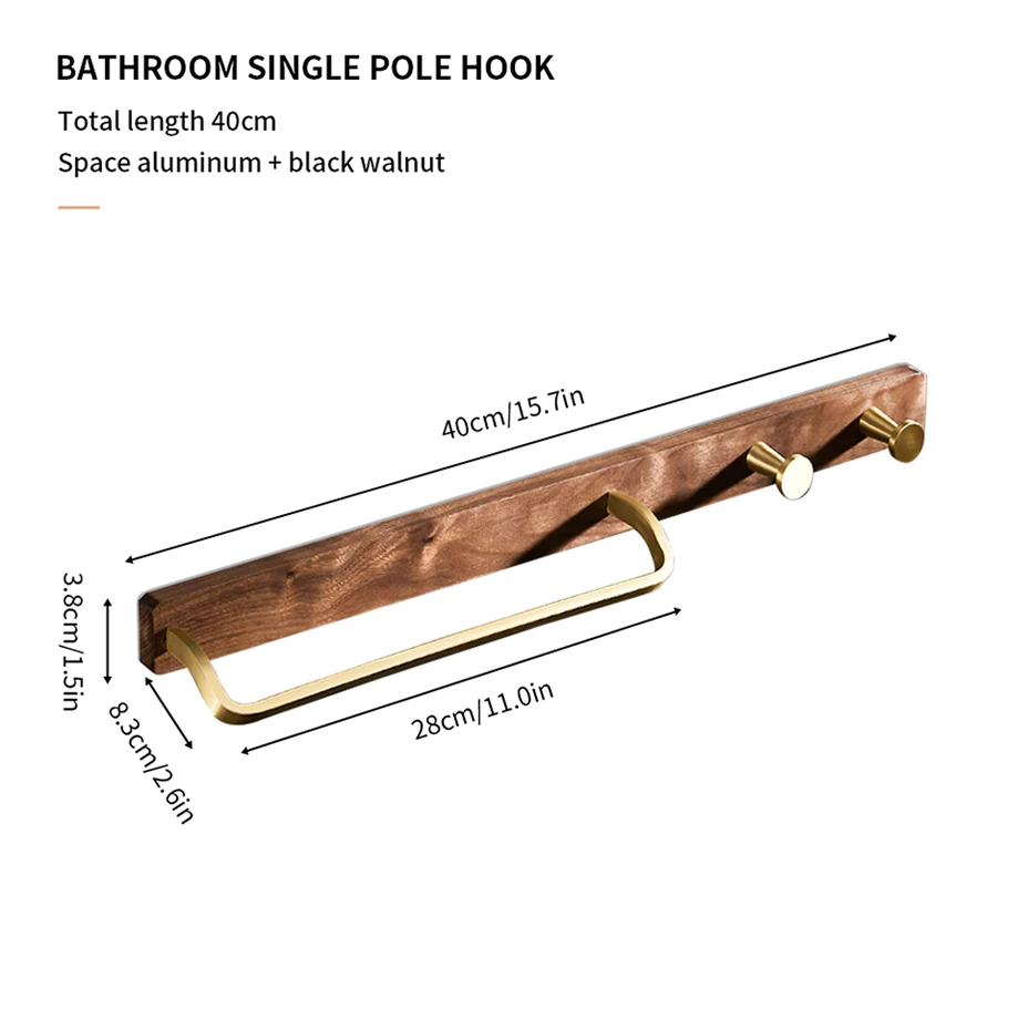 Fypo Solid Wood Towel Bar Wall-mounted Towel Rack Storage Hanger Coat Clothes Rack Hooks for Home Organizer Decor