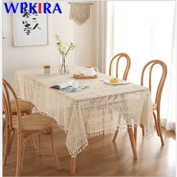 

Hollow Lace Tablecloth Dining Knitted Rectangle Tea Coffee Table Cover Cloth Wedding Crocheted Weaving Tablecloth ZB-AD556
