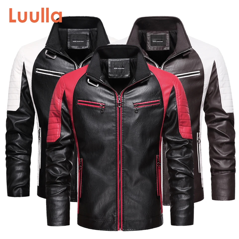 

Luulla Men Autumn Brand New Motor Biker Casual Leather Jacket Coat Men Spring Fashion Streetwear Outfit Faux Leather Jackets Men