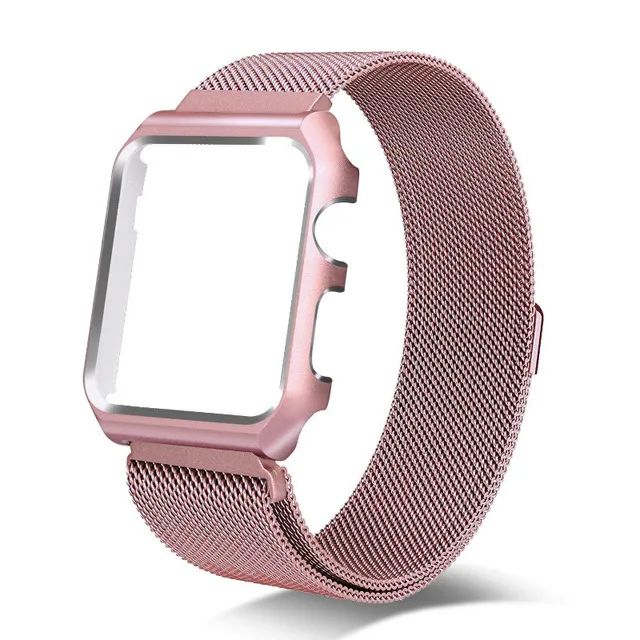 Миланский сетчатый Браслет из нержавеющей стали ремешок для Apple Watch, версия 1, 2, 3, 42 мм, 38 мм, ремешок на запястье с наручных часов iwatch чехол 4 5 40/44 мм - Цвет: Розовый