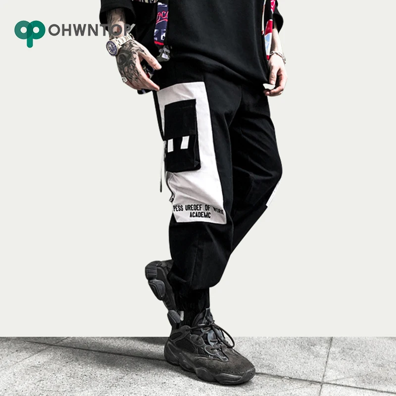 Модные мужские лоскутные брюки, мужские брюки-карго с боковыми карманами, штаны-шаровары в стиле хип-хоп, уличная одежда, брюки для бега, повседневные эластичные брюки