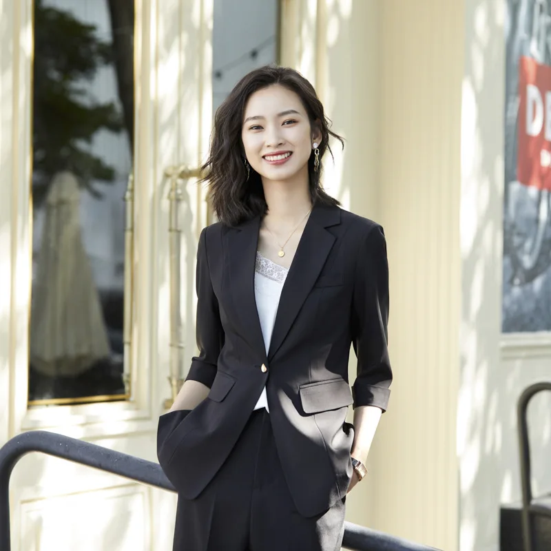 2020 Business Pant Suit Uniform Female Elegant Formal Office Lady Jacket and Long  Black Blazer Set Women OL 2 Two Pieces Suits