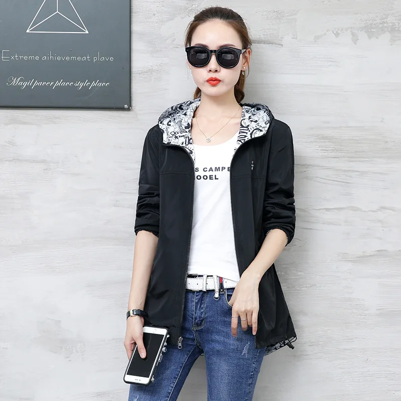 

Figure Rong Hooded Coat Women's Spring And Autumn New Style Korean-style Casual Reversible Students Wind Coat Tops