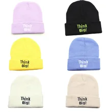 Для мужчин Для женщин вязаная шапка с вышивкой думаю резинка бини Кепки рулетка манжета ретро унисекс в стиле "хип-хоп", эластичные теплые зимняя Лыжная шапочка шапка