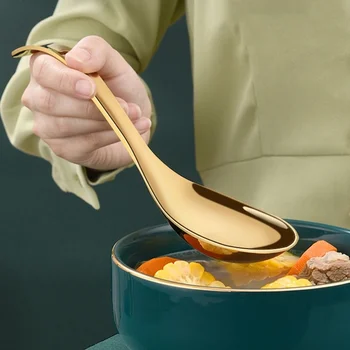 

23cm 304 Stainless Steel Soup Spoon Nordic Gold Serving Spoon Porridge Spoon Metal Tableware with Long Handle Kitchen Household