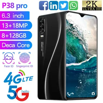

P38 Pro Smartphone 6.3 Inch Android Snapdragon 865 10 Core 8GB RAM 256GB ROM LED 4500mAh 2020 Global Version 4G Mobile Phone