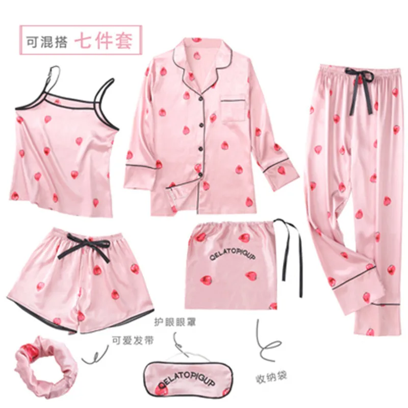 

2020 Women's Printed Camisole Seven Pieces Thin Type for Spring And Autumn Model Silk Summer WOMEN'S Pajamas And Leisure Wear