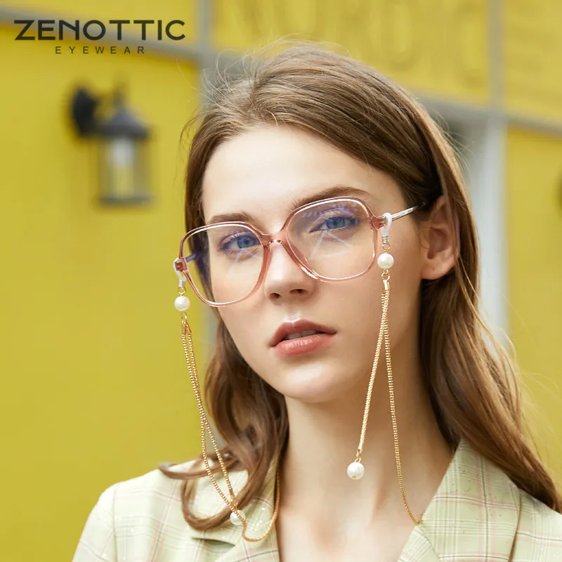 

ZENOTTIC Chain Halter Hang Neck Non-slip Glasses Anti Blue Light Optical Myopia Glasses Frame Computer Gaming Goggles Eyewear