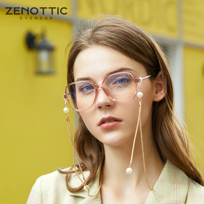 blue light reading glasses ZENOTTIC Chain Halter Hang Neck Non-slip Glasses Anti Blue Light Optical Myopia Glasses Frame Computer Gaming Goggles Eyewear cute blue light glasses