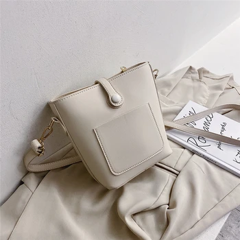 

2020 Fashion Trend Women Solid Color Bucket Bag Large Capacity Simple PU Leather Shoulder Crossbody Handbags Purse