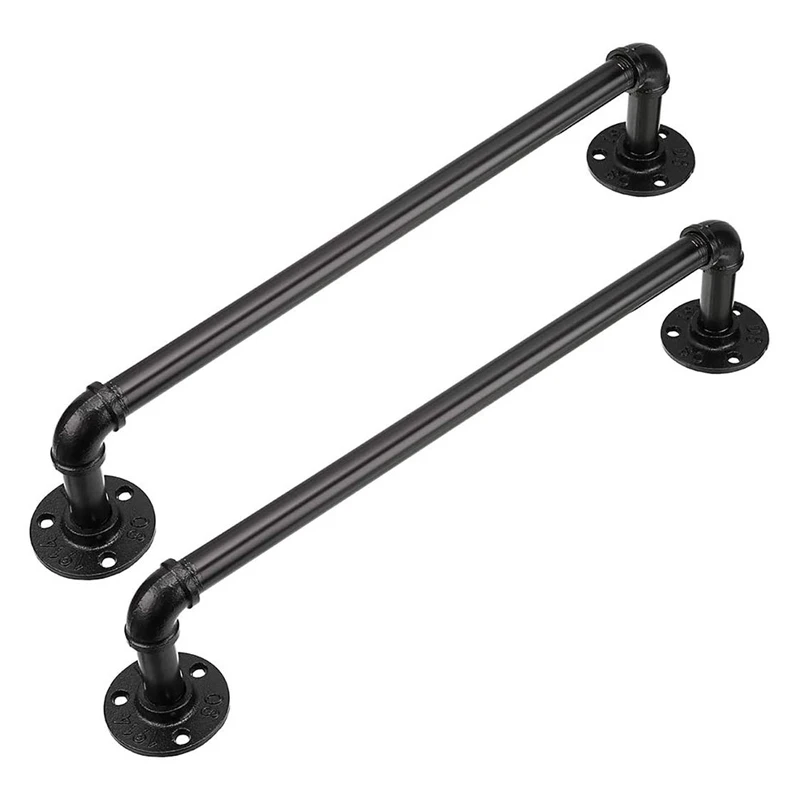 2x Vintage Industrial Pipe Towel Holder Wall Mounted Metal Towel Rack Bar Bathroom Hanging