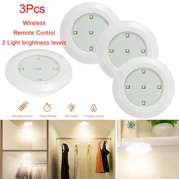 

LED Dimmable Under Cabinet Night Light Battery Operated Puck Lighting Closets Lights With Remote Control for Wardrobe kitchen