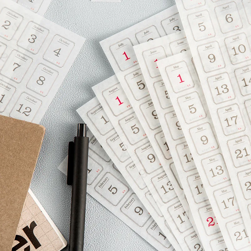 

PDA Material 365 Light of Day Pay Japanese Paper-Year Plan Label Sticker Pay Day Calendar Japanese Paper Hand Account Daily Stic