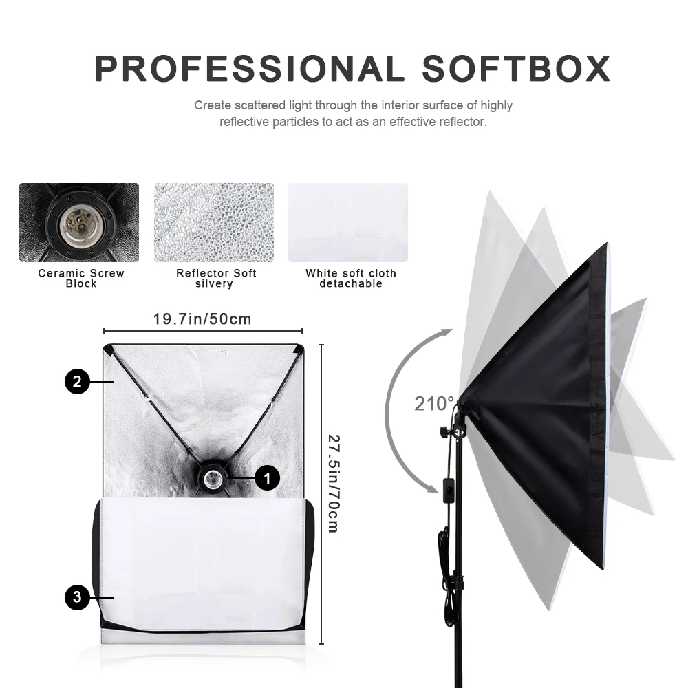 Photography 2pcs Softbox Remote Control 85W LED Light Continuous Lighting Kit 50x70cm Photo Studio Set for Video Photo Shooting