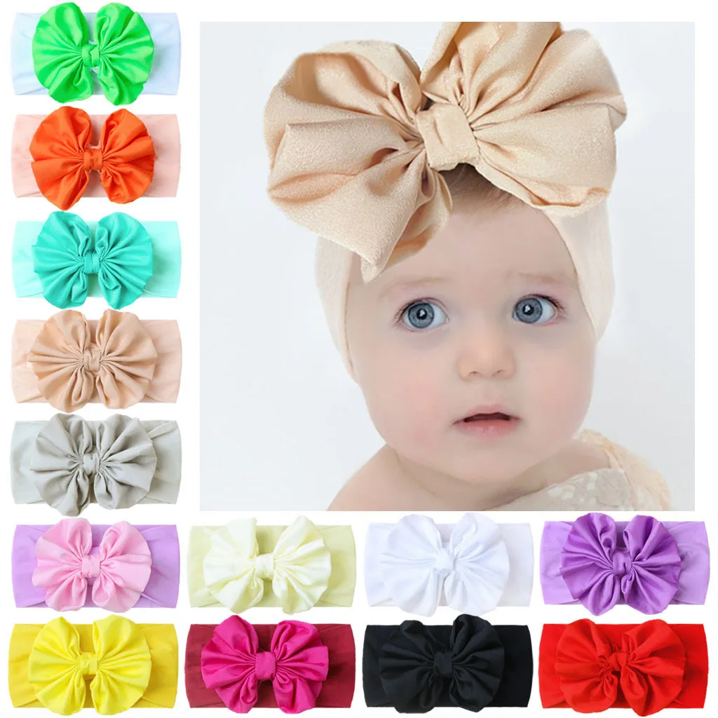 New Style Children's Hairband Baby Turban Soft And Wide-brimmed Nylon Solid Color Bow Hair Band Accessories | Мать и ребенок