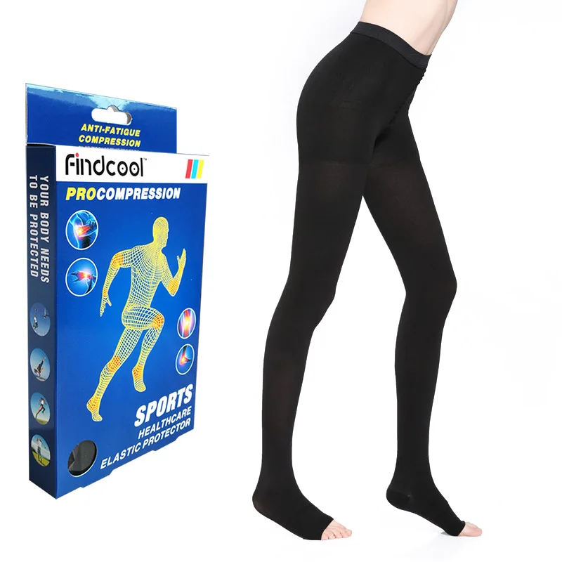 FINDCOOL 34-46mmHg медицинские обтягивающие чулки женские колготки для йоги с открытым носком для варикозного расширения вен - Цвет: Black Open Toe 3L
