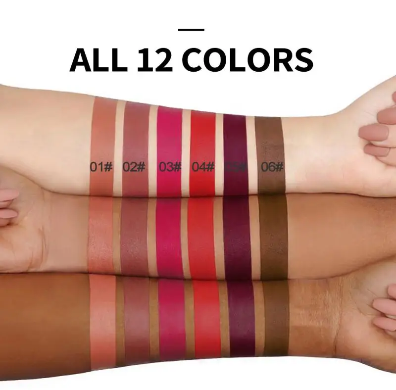 12 Colors Matte Lip Glaze Waterproof Non-stick Cup Lipstick Long Lasting Red Lip Matte Lipstick Moist Gloss Maquiagem TSLM2