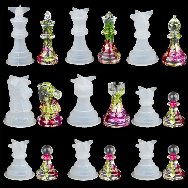 DIY figura szachowa przezroczysta żywica epoksydowa forma z żywicy królowa król 6 trójwymiarowa forma do szachów silikonowa