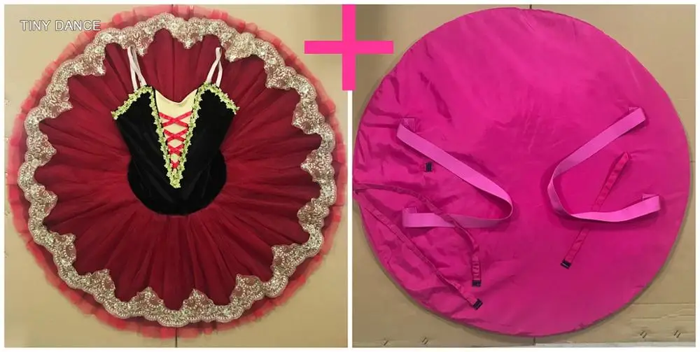 Новое поступление балетных костюмов для взрослых девочек черный бархатный лиф и черные/красные плиссированные тюлевые пачки-пачки для Профессионального Балета BLL012-2 - Цвет: tutu and pink bag