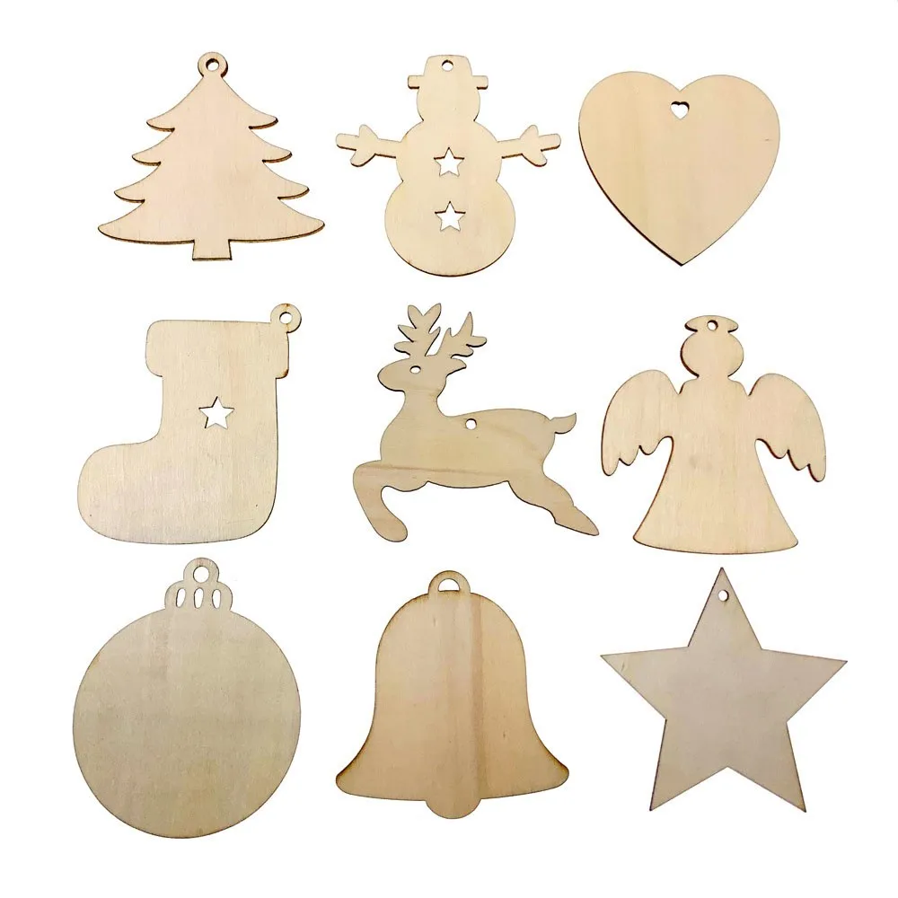 

20Pcs Snowman Tree Fawn Shape Decoration DIY Natural Wooden Chip Christmas Tree Hanging Ornaments Pendant for Kids Gifts