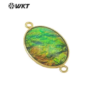 

WT-C296 Amazing artificial opal stone pendant gold bezel setting oval shape green opal connectors pendant gift pendant