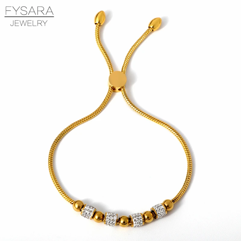Gold color FYSARA 4 цвета из нержавеющей стали золотые черные бусины Crsytals браслеты для женщин Регулируемый Жесткий браслет-цепочка мужские ювелирные изделия для пар - Окраска металла: Gold color