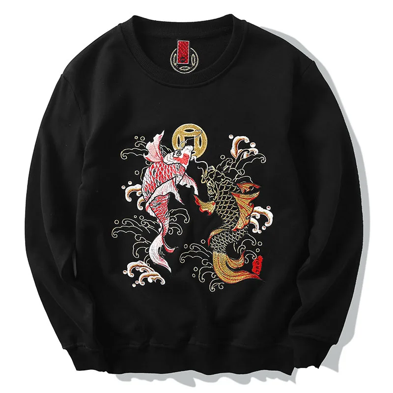 Мужская толстовка с вышивкой карпа черная хлопковая капюшоном Swag Tyga зима-осень
