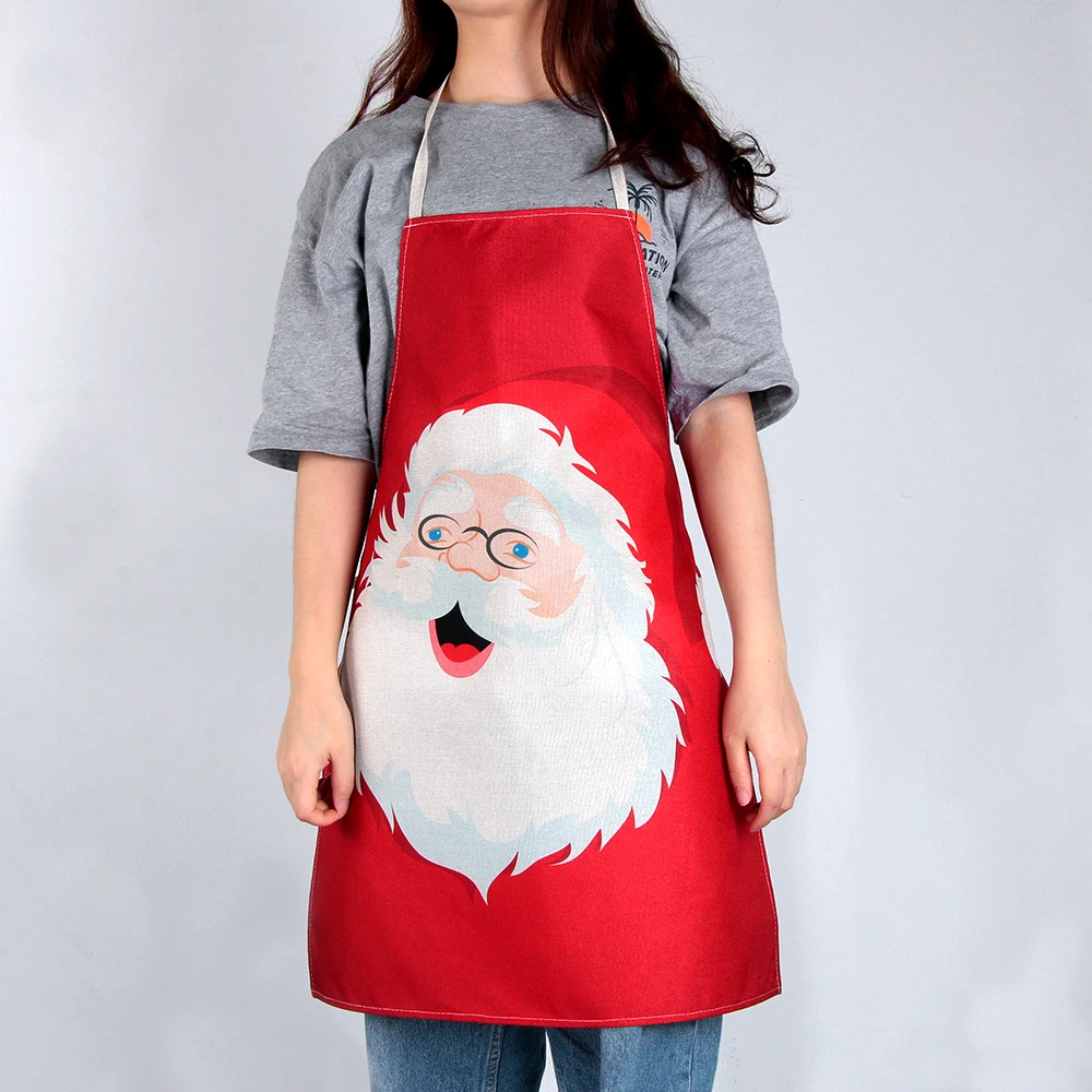 7Styles Red Christmas Apron Cotton Linen Xmas Decor Pendant Adult oil-proof Bibs Home Kitchen Cooking Accessories 55*68cm