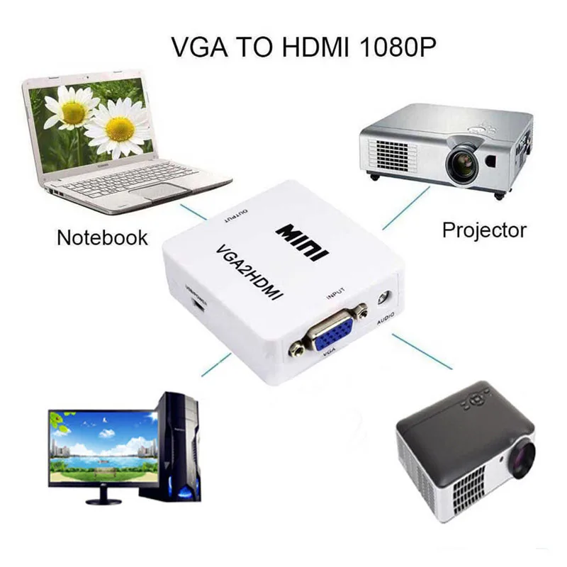 1080p vga ke hdmi converter dengan audio vga2hdmi video kotak mini