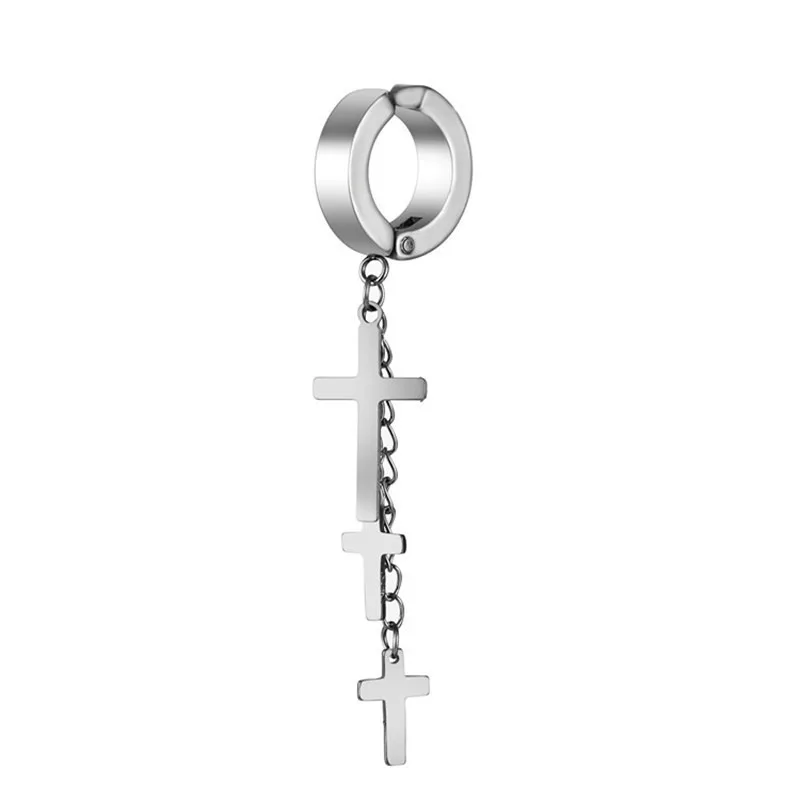 Ear Clip Earrings Titanium Steel Cross Fake Piercing For Men Fashion Chain Tassel For Women Girls