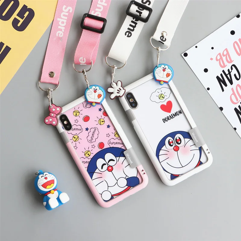 Для iPhone XS max XR X мультфильм Doraemon Закаленное стекло пленка+ бампер для iPhone 8 8plus 6 6SP 7 7P Fudas+ ремешок+ игрушка