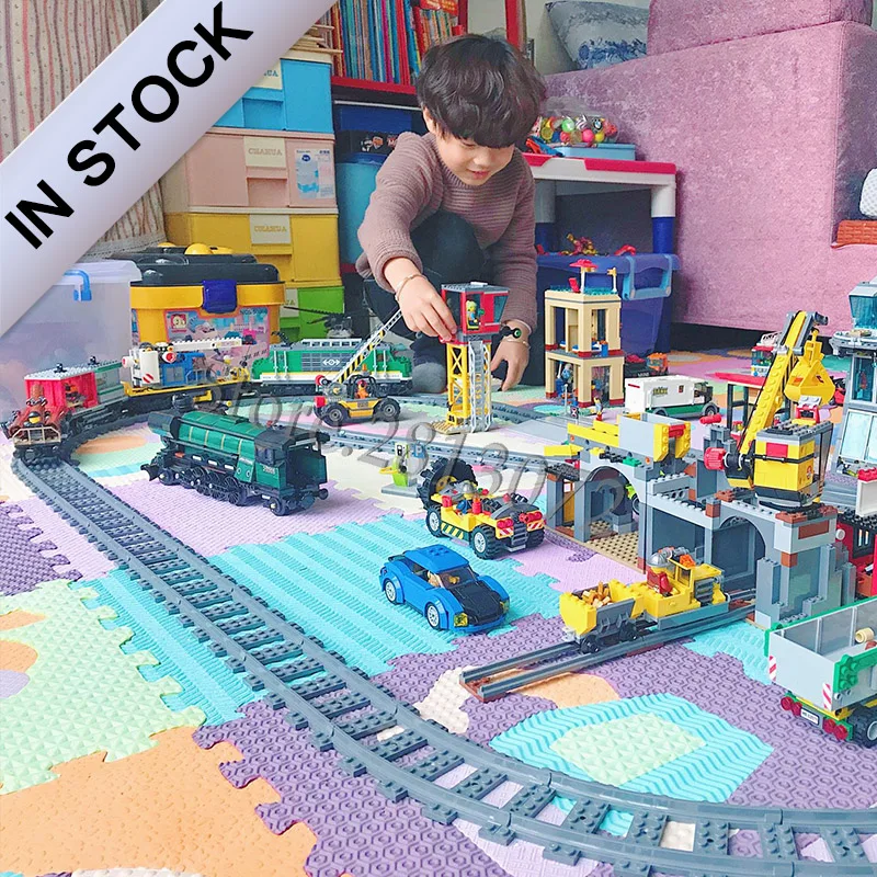 In stock 11002 11001 Passenger Train Cargo Train Transport building blocks Blocks Compatible with 60198 02118 60197 02117