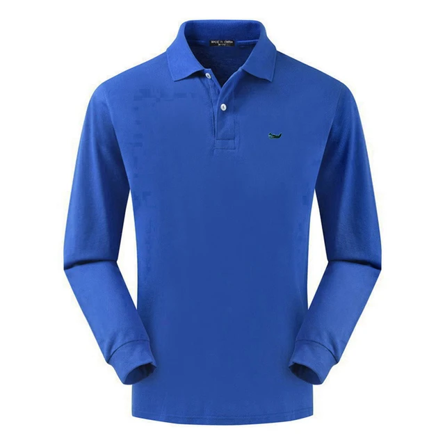 High Quality Spring Autumn 100% Cotton Embroidery Logo Casual Polo Shirts Men's Long Sleeve Polo Shirt 2021 New Arrival Tops Tee Blue