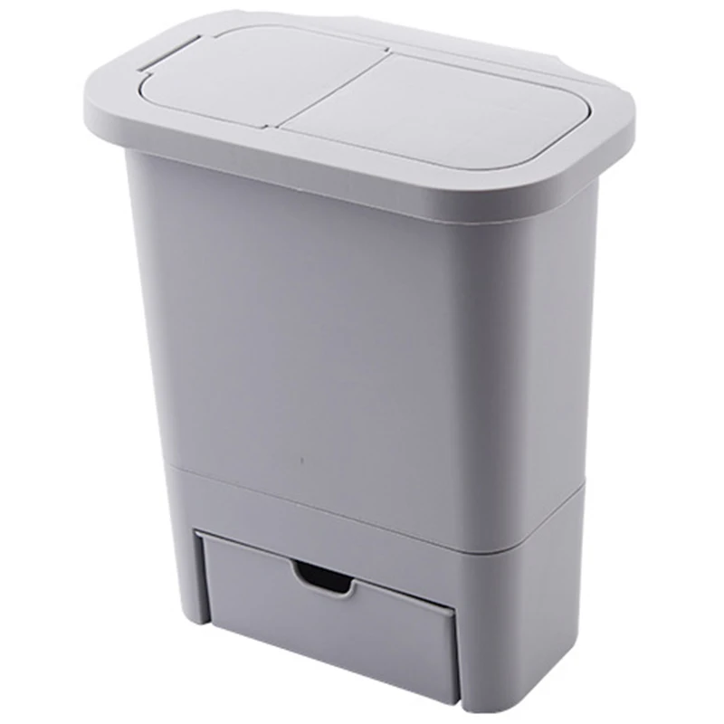 Kitchen Cabinet Door Hanging Trash Can with Lid Wall-Mounted Waste Baskets Push-Top Trash Garbage Bin Can Rubbish Container Grey