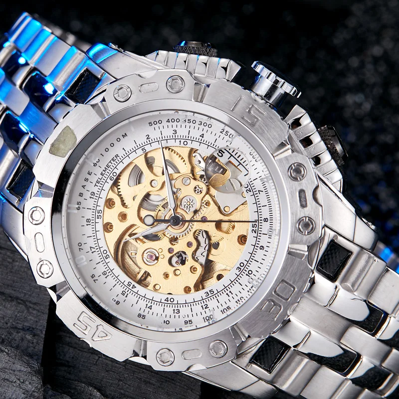 Automatic Mechanical Watch For Men Full Steel Skeleton Wristwatch