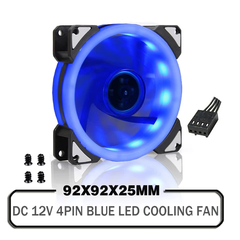 Blue LED Fan 92x92x25mm DC 12V Led Fan CPU GPU Computer Case Cooling Cooler Fan 4PIN Temperature Control