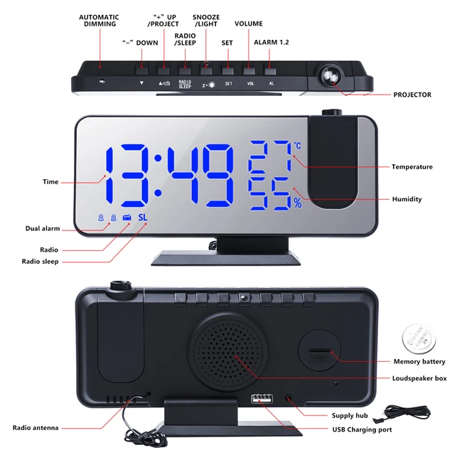 Reloj Despertador Digital LED Reloj De Mesa Relojes Electrónicos De  Escritorio Despertador USB Radio FM Tiempo Proyector Función De Repetición  2 Alarma L230621 De 16,65 €