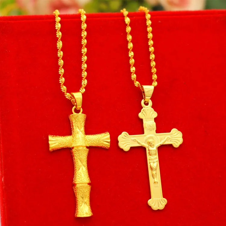 

of the new copper plating Vietnam alluvial gold jewelry cross pendant necklace female OuBi gold-plated long not rub off