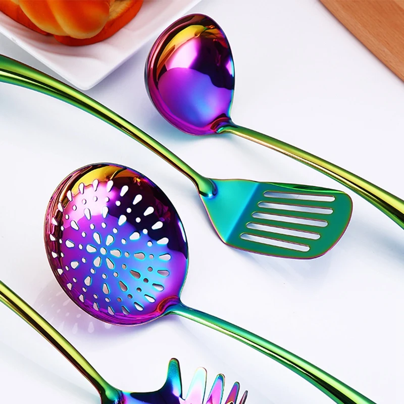 ABUI-Kitchen Tool Set of 4 Cooking Rainbow Cookware Restaurant Kitchenware Set Stainless Steel Shiny Kitchenware