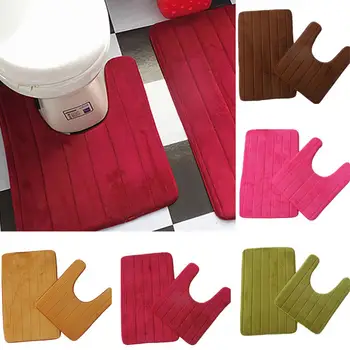 

2Pcs Solid Color Bathroom Non-slip Toilet Carpet Rug Floor Mat Set Home Decor nice