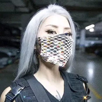 

GLAMing Statement Luxury Elastic Crystal Women Mask Jewelry Shiny Mesh Rhinestone Mask Cool Accessories Festival Halloween Maske