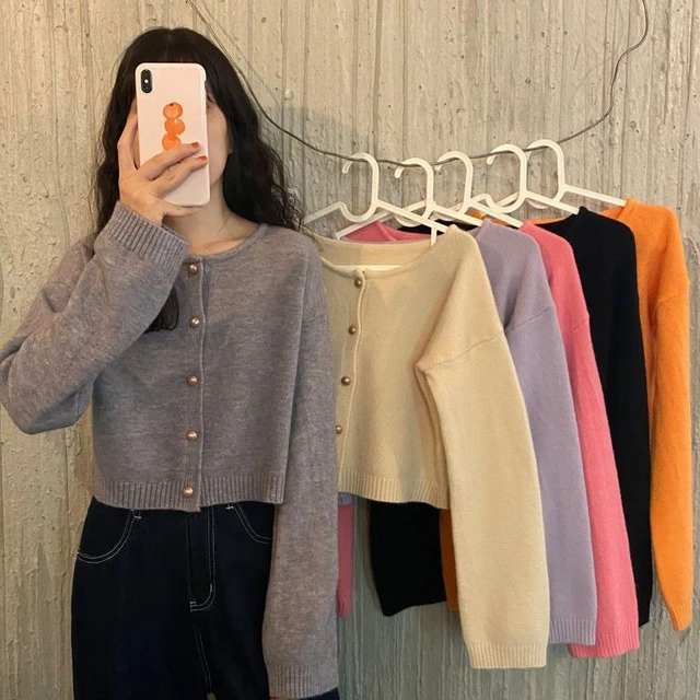 Women Casual Knit Sweater V Neck Long Sleeve Winter Jumper College Korean  Fashion Loose Cardigan Pull Femme Tops Vintage Clothes - AliExpress