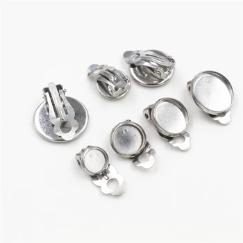 

6/8/10mm 10pcs/lot Stainless Steel Material Ear Clips ,Stainless Steel Earring Base Cameo Bezels Tray For Jewelry Supplies