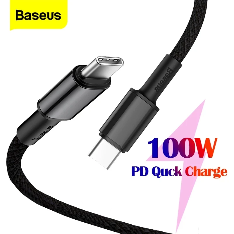 Кабель Baseus 100 Вт USB Type C к PD быстрая зарядка USB-C кабели для ноутбука Xiaomi Poco X3 Samsung S9